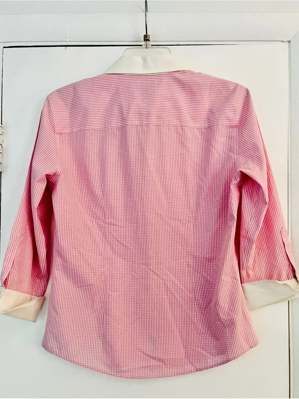 BROOKS BROTHERS Non-Iron Pink White Gingham 3/4 Sleeve Shirt 2